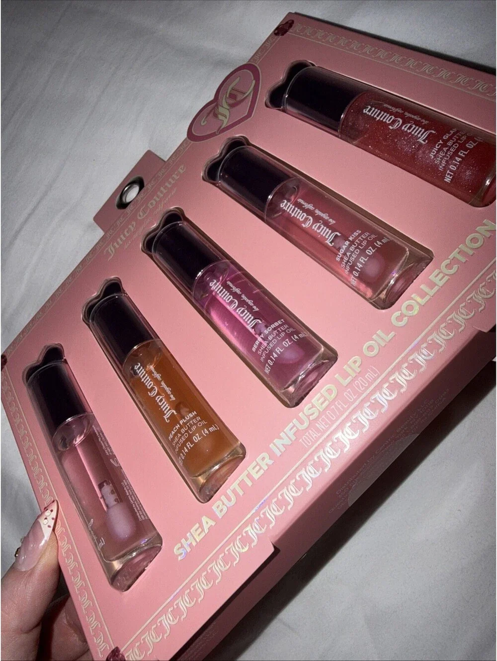Juicy Couture Shea Butter Lip Oil Gift Set 5 Pack Heart Cap NWT